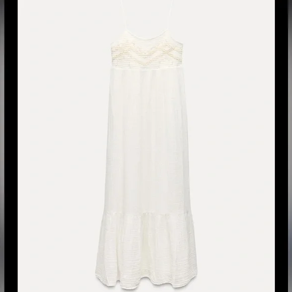 zara cotton chiffon dress CHIFFON GODET MIDI DRESS - White